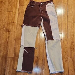 Chic Patchwork Straight Leg Jeans
